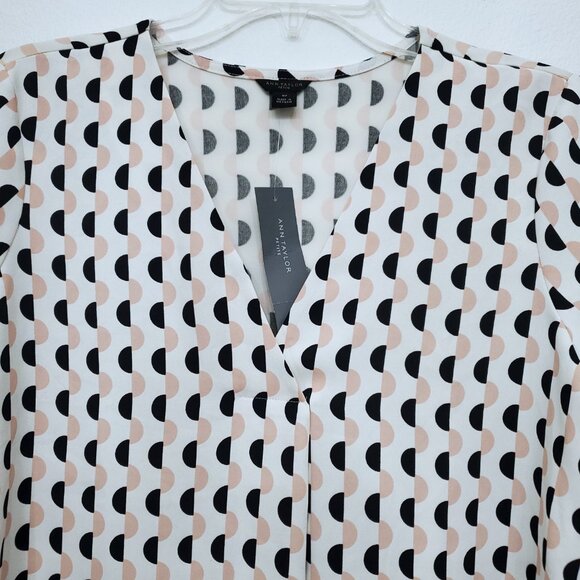 Ann Taylor Geometric Polka Dot Long Sleeve Women's Career Office Blouse MP - Picture 4 of 12